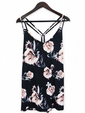 Ekouaer Navy Floral Spaghetti Strap Mini Dress Sz XL